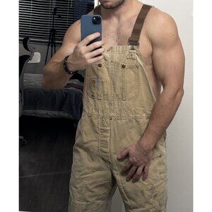 Vintage Carhartt Overalls  Distressed 34x30  Tan Double Knee